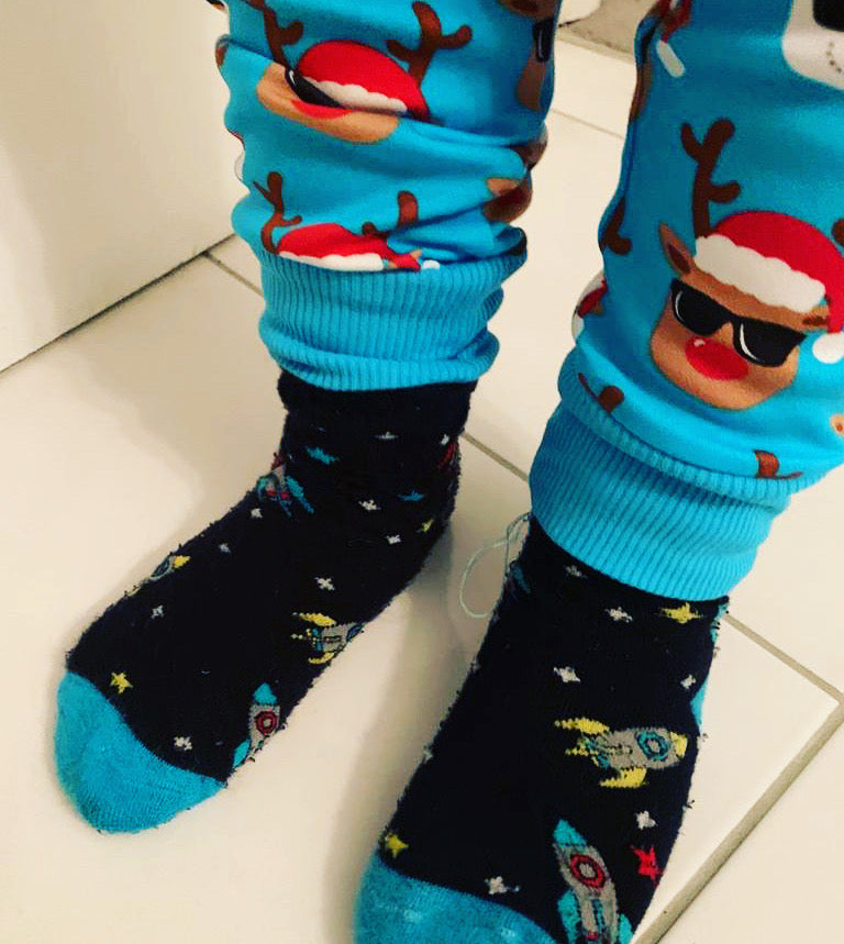 kids socks with space scene. Rockets, Spaceships and stars. made from bamboo