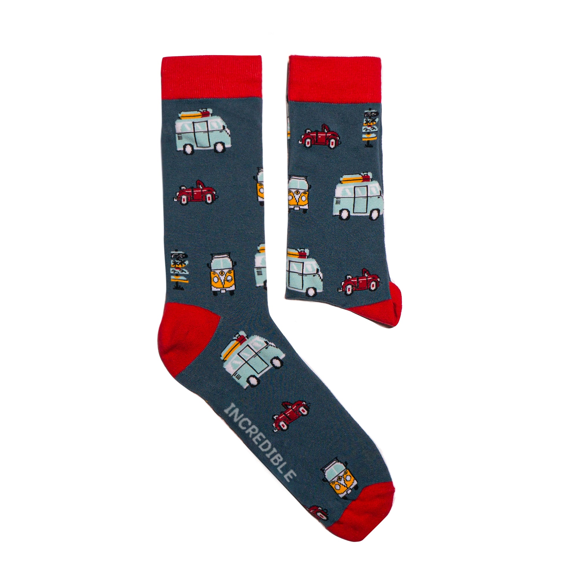 Socks inspired by the van life and the road trip. Classic VW's hit take to the highways and off the beaten track hideaways. Perfect for those itchy feet... not literally. Our bamboo socks will ensure you are far from itchy feet but these guys may inspire some adventure! Soft. Strong, Sustainable. Comfortable. Available in US Men’s 4-8 and 8-12