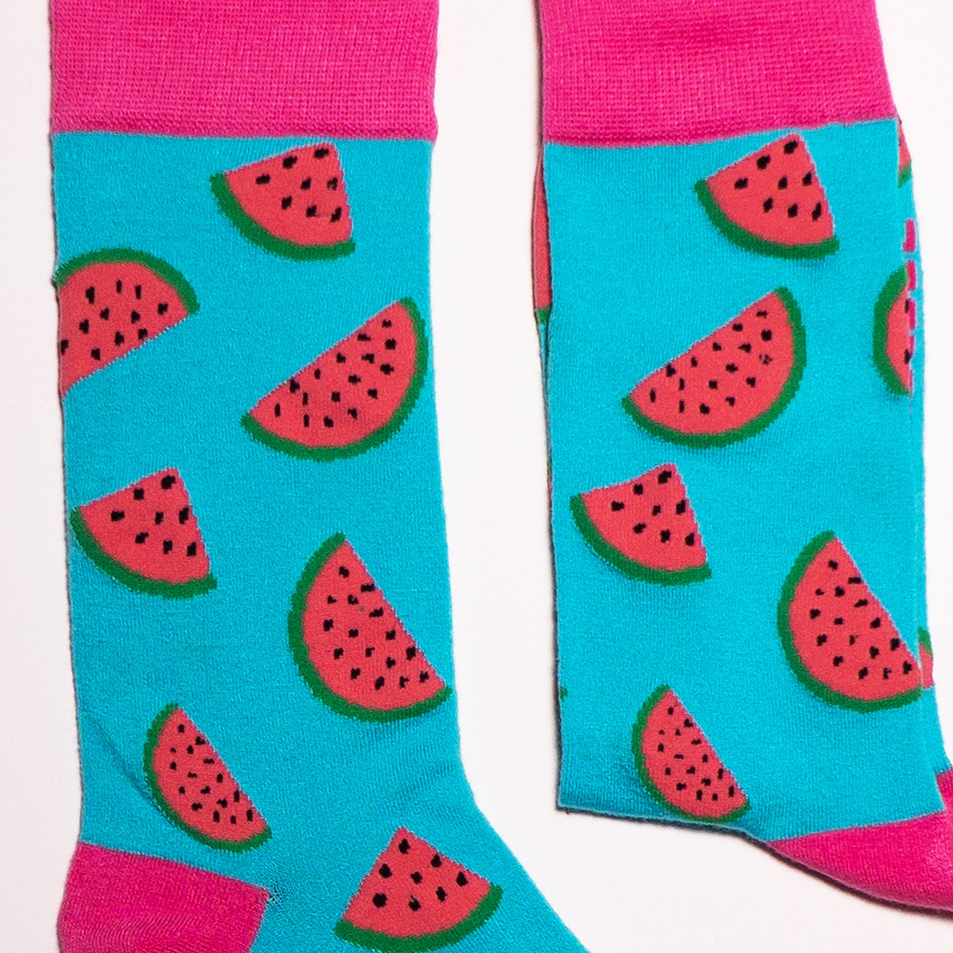 Watermelon Socks! Fruity. One in a series of five pairs of socks each representing your favorite fruits. Buy individually or as part of your 5-A DAY! Buy 4 in the collection and get your 5th fruity pair for FREE! Yum - melons! The 5-A-DAY collection consists of Banana-rama, Strawberry Surprise, Cherry On Top, Perfect Pineapples and Melon Deliciousness. Soft. Strong. Comfortable. Sustainable. Available in US Men’s 4-8 and 8-12