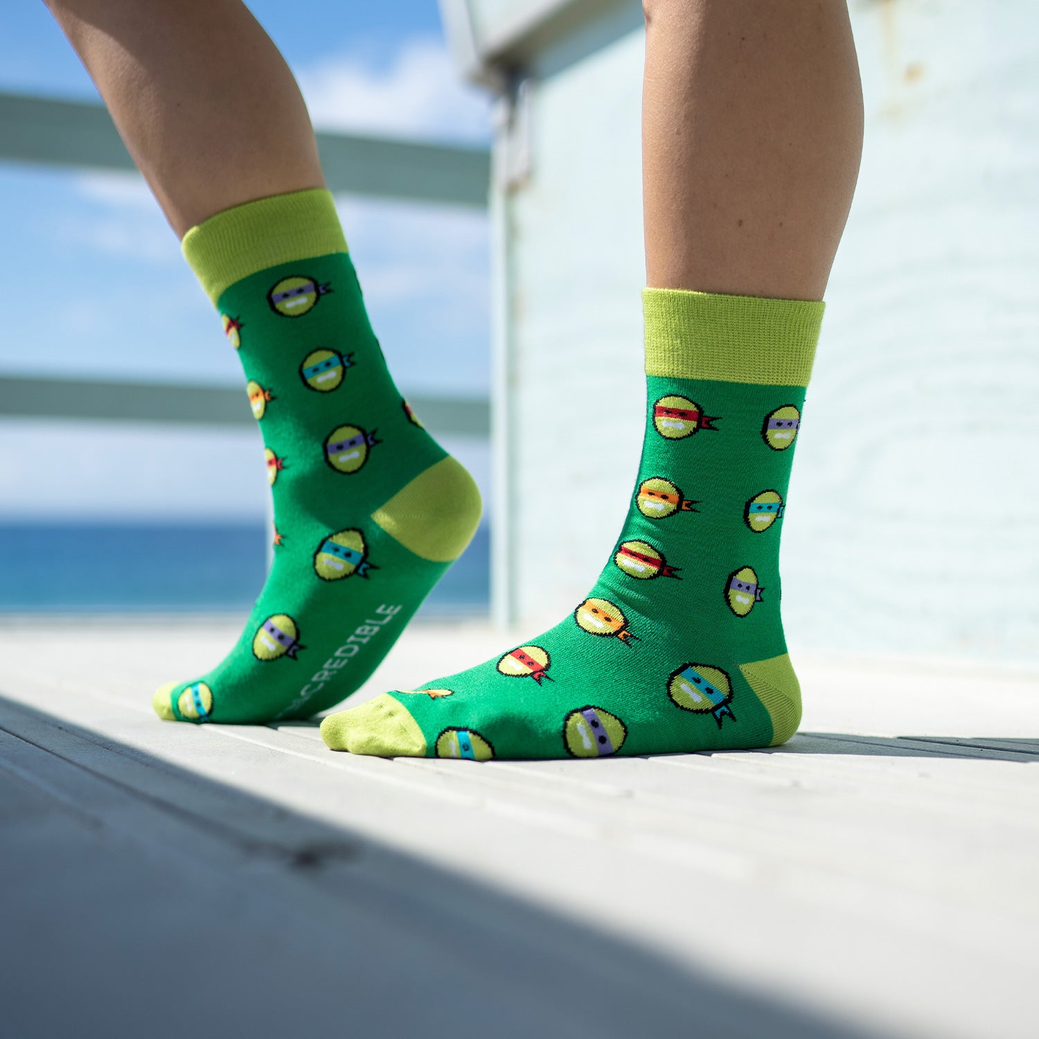 Turtle Power. A throwback to those afternoons spent in the retro video arcade. Or 1980s Saturday morning's spent watching the Ninja Turtles on TV. A collaboration with Andy Awesome, a Munich based 90's child who makes art out of the heroes of his childhood (and ours!). Available in US Men’s 4-8 and 8-12. Soft. Strong. Comfortable. Sustainable. Incredible Socks. Ninja Turtles Socks