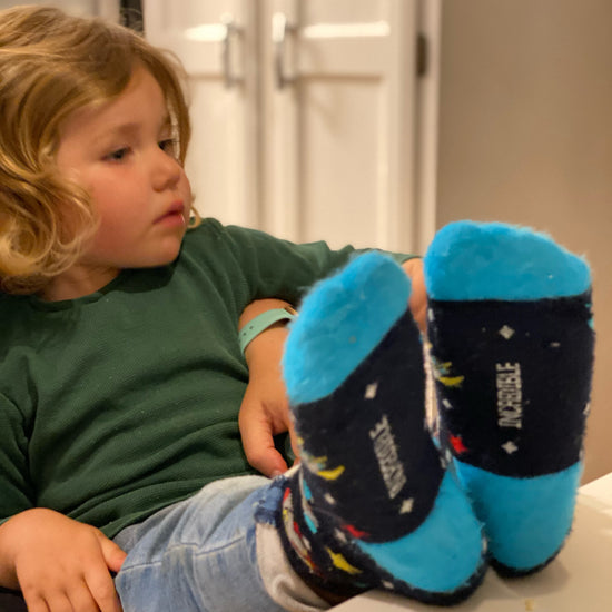 kids socks with space scene. Rockets, Spaceships and stars. made from bamboo