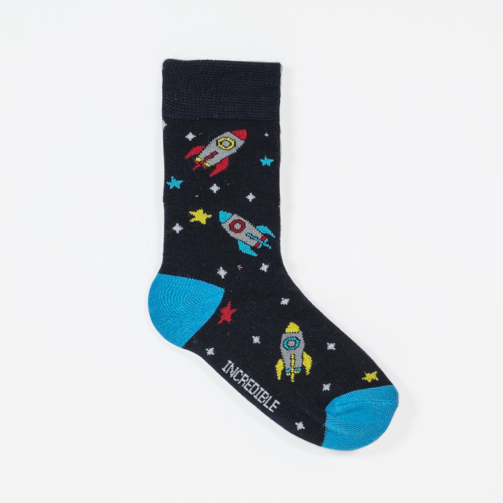 kids socks with space scene. Rockets, Spaceships and stars. made from bamboo