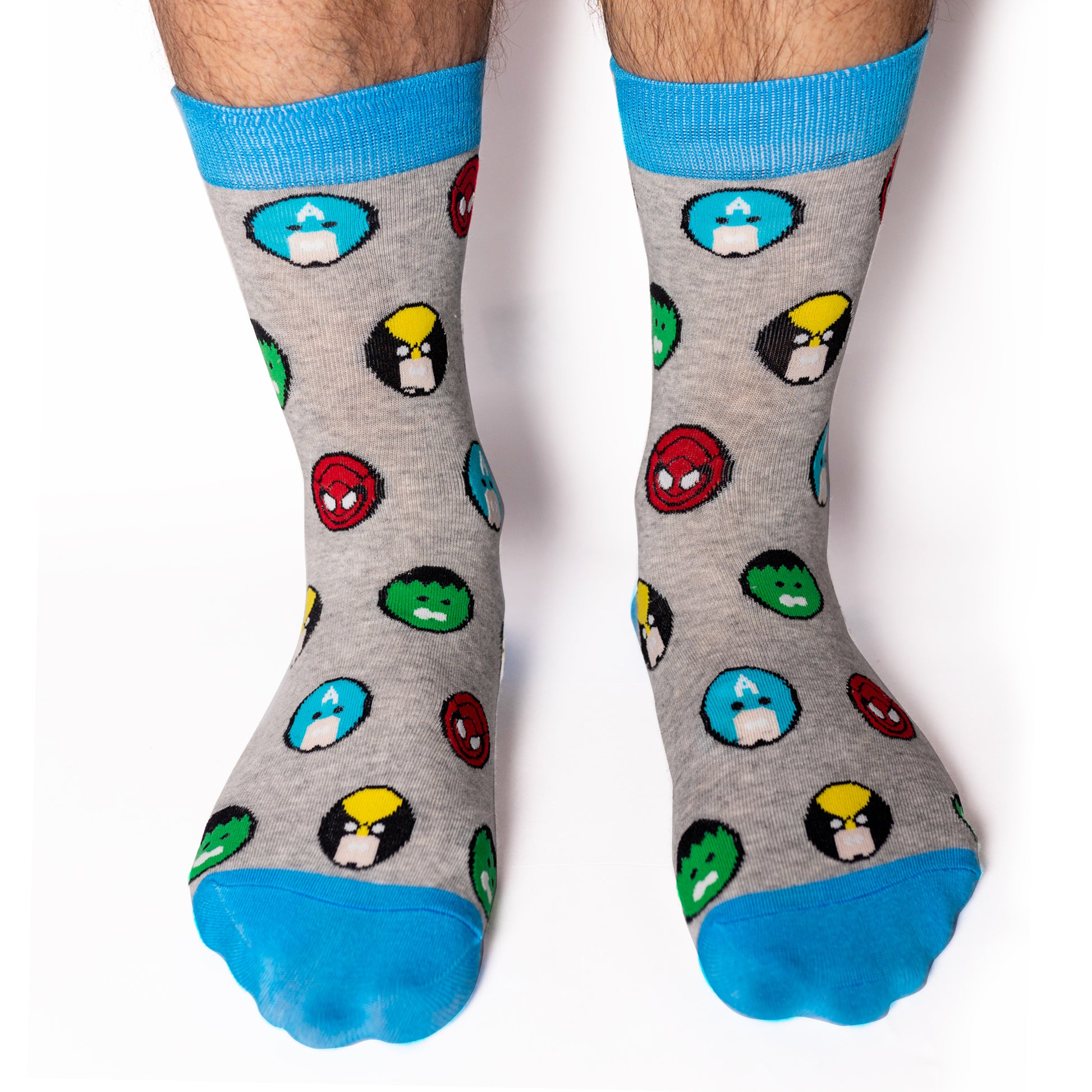 All superheroes wear Incredible Socks! All your favorite action heroes on one pair of feet. Is that SpiderMan, The Hulk, Captain America and Iron Man? Maybe. Maybe not. A collaboration with Andy Awesome, a Munich based 90's child who makes art out of the heroes of his childhood (and ours!) Soft. Strong. Sustainable. Comfortable. Available in US Men’s 4-8 and 8-12. Spider Man. The Incredible Hulk, Iron Man. Captain America. Spiderman