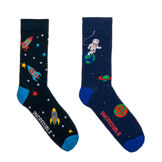 spaceman and space. rockets and stars. bamboo socks