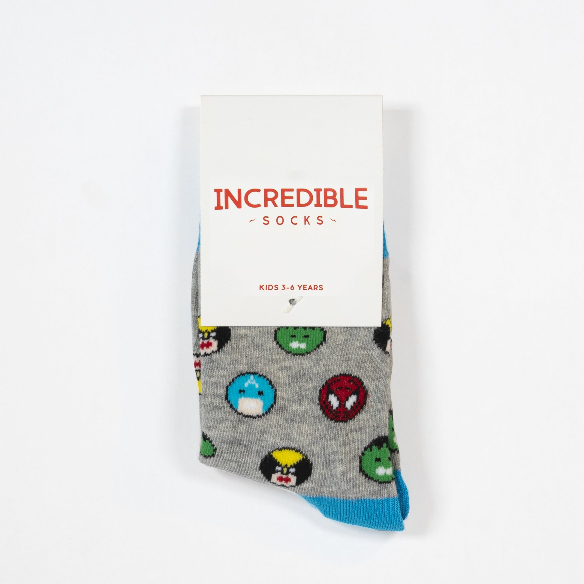 Kids socks with colorful superheroes. Spider Man, Captain America, Iron Man, The Hulk. Made from sustainable bamboo.