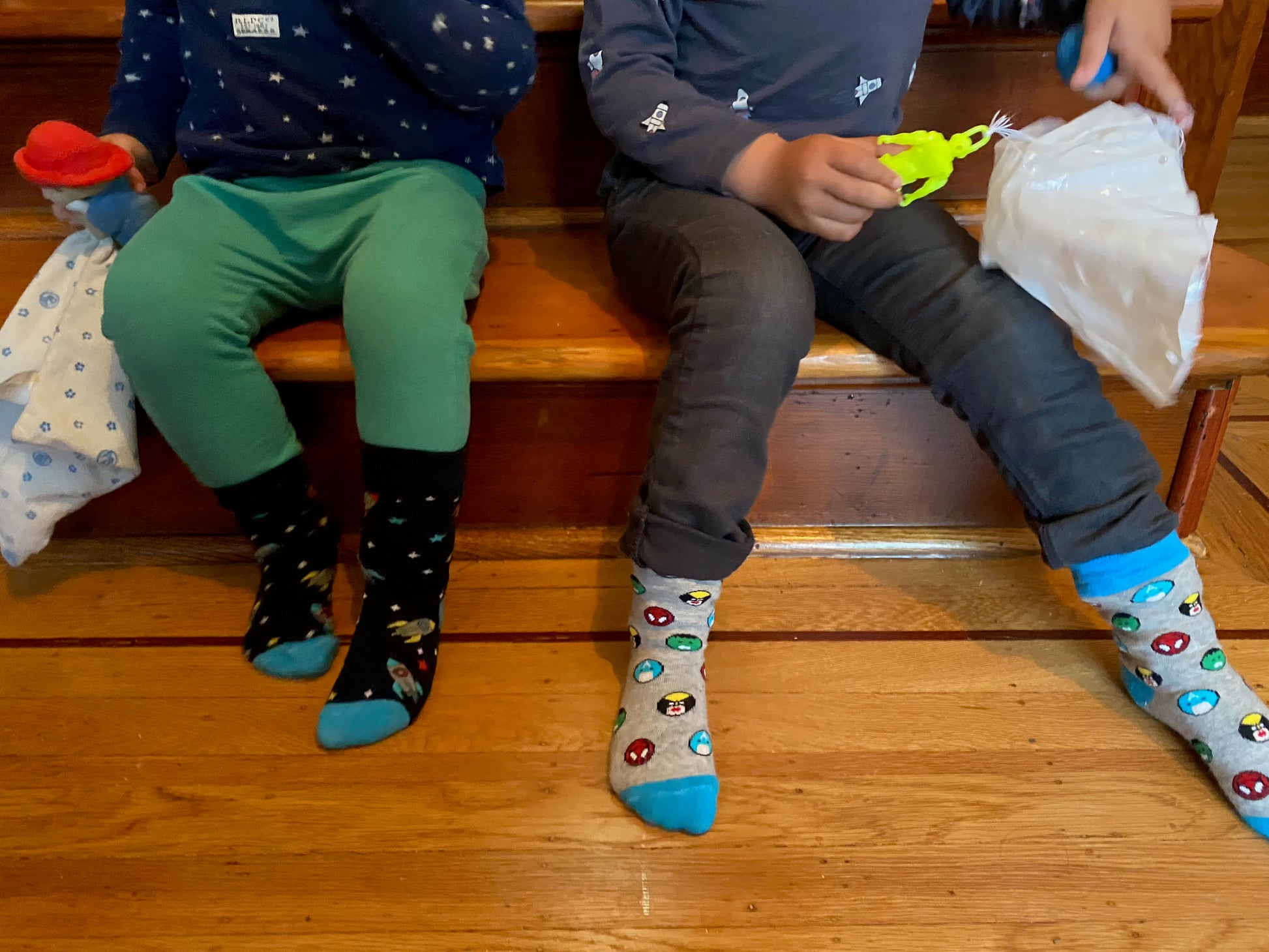 kids socks with space scene. Rockets, Spaceships and stars. made from bamboo