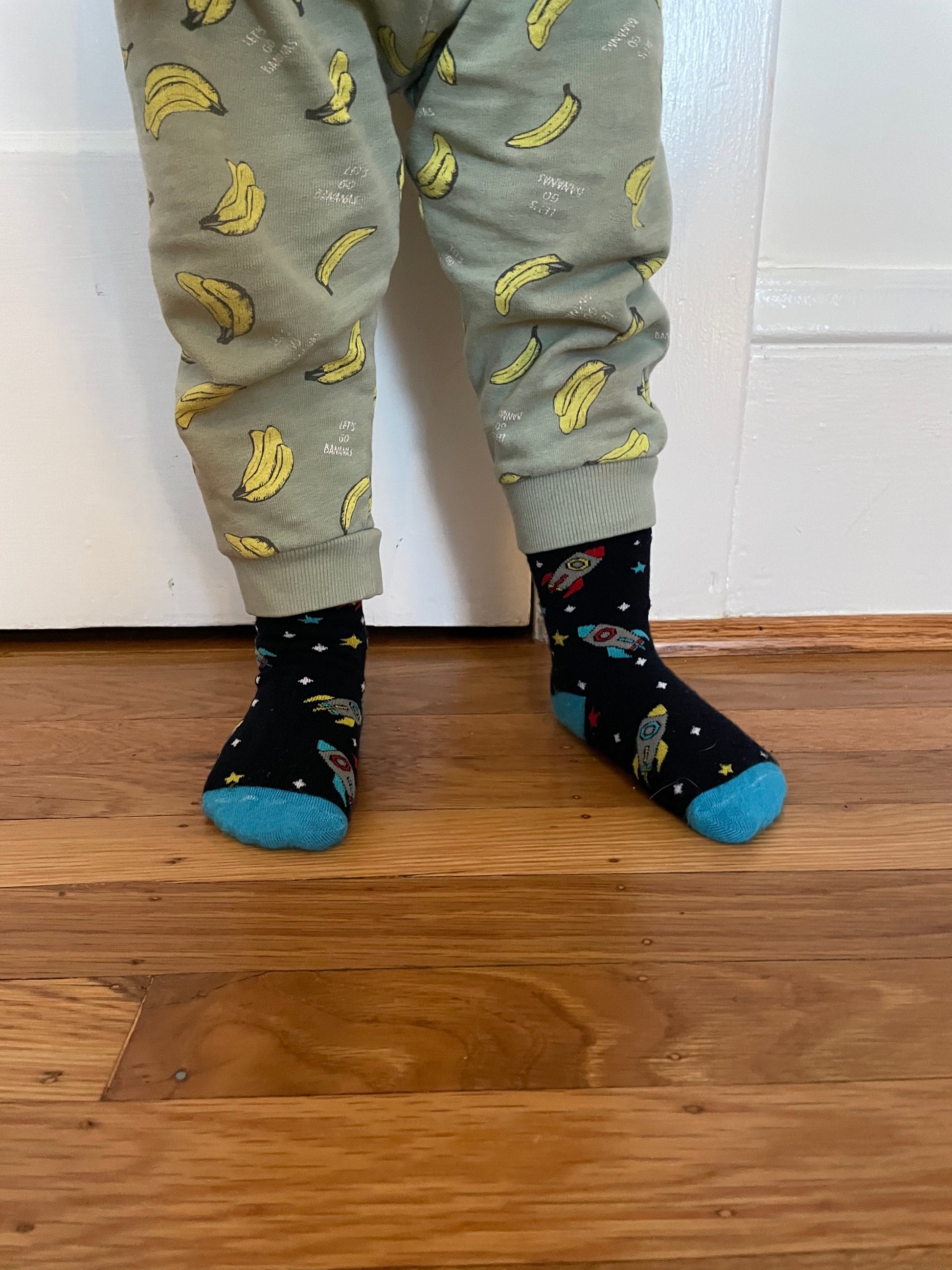 kids socks with space scene. Rockets, Spaceships and stars. made from bamboo