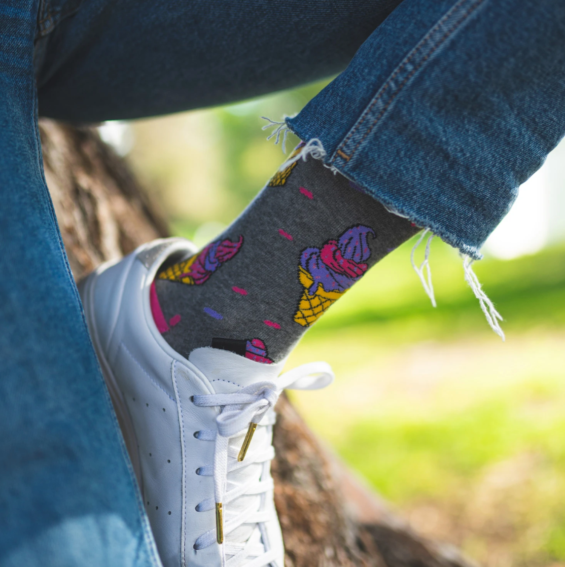 Adults socks with colorful ice cream. Made from sustainable bamboo.