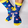 Who doesn't love the nostalgia of the 1980s retro, arcade games. What was your PacMan high score? Fun, comfortable socks that are a bold reminder of our misspent youth. An Incredible Socks collaboration with Andy Awesome, a Munich based 90's child who makes art out of the heroes of his childhood (and ours!).  Soft. Strong. Comfortable. Sustainable.  Available in US Men’s 4-8 and 8-12. Incredible Socks. Pac Man