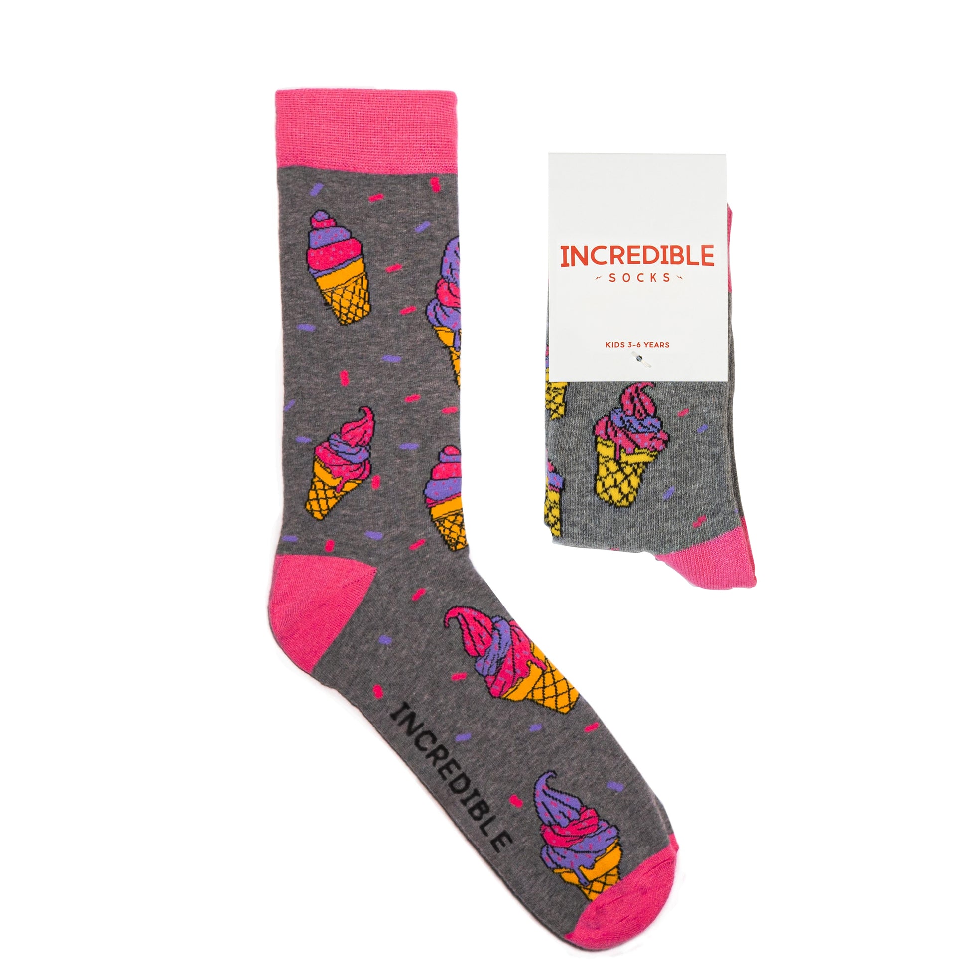 Kids and Adults socks with colorful ice cream. Made from sustainable bamboo.