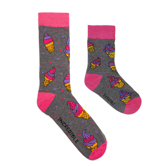 Kids and Adults socks with colorful ice cream. Made from sustainable bamboo.
