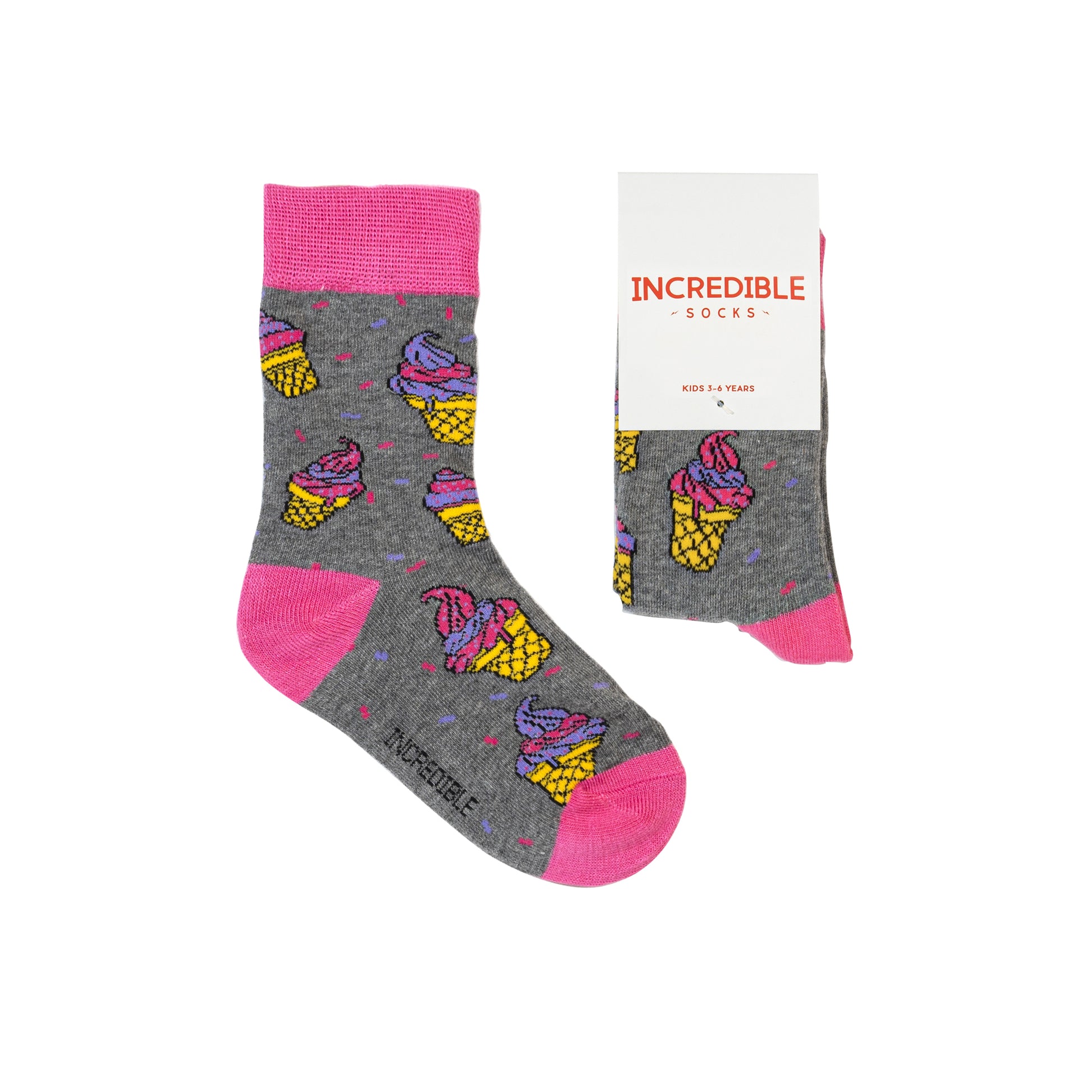 Kids socks with colorful ice cream. Made from sustainable bamboo.